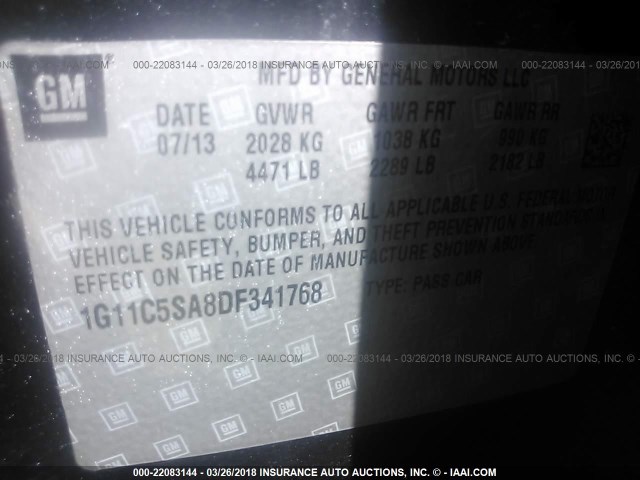 1G11C5SA8DF341768 - 2013 CHEVROLET MALIBU 1LT შავი ფოტო 9