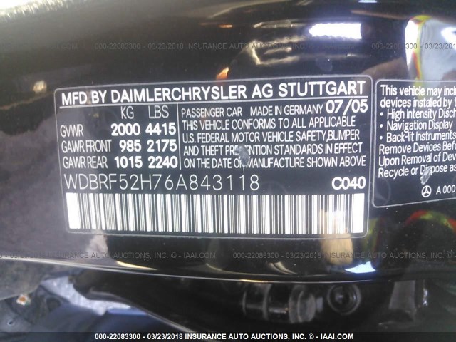 WDBRF52H76A843118 - 2006 MERCEDES-BENZ C GENERATION 2006 230 BLACK photo 9