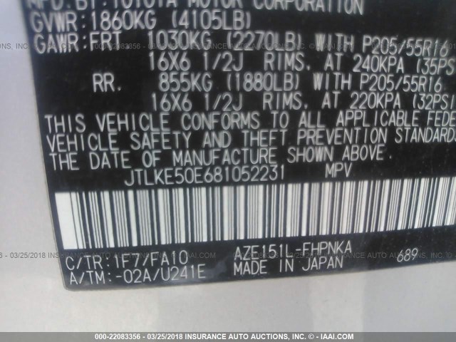 JTLKE50E681052231 - 2008 TOYOTA SCION XB ვერცხლისფერი ფოტო 9