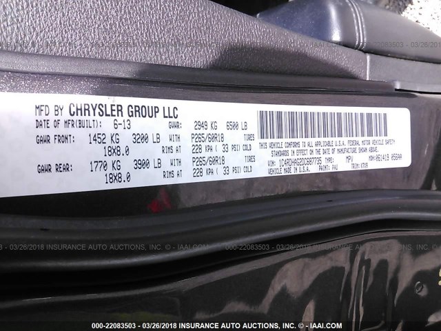 1C4RDHAG2DC687735 - 2013 DODGE DURANGO SXT GRAY photo 9