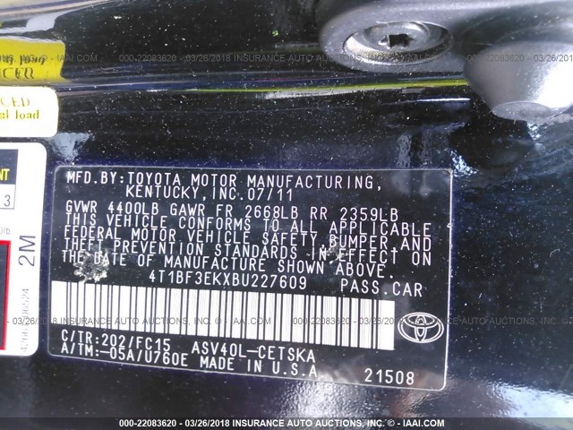 4T1BF3EKXBU227609 - 2011 TOYOTA CAMRY SE/LE/XLE BLACK photo 9