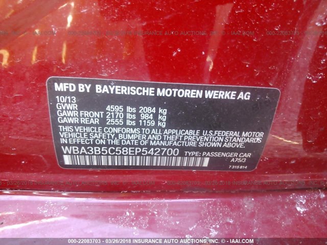 WBA3B5C58EP542700 - 2014 BMW 328 XI SULEV RED photo 9