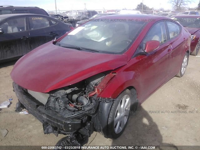 KMHDH4AE1DU711597 - 2013 HYUNDAI ELANTRA GLS/LIMITED RED photo 2