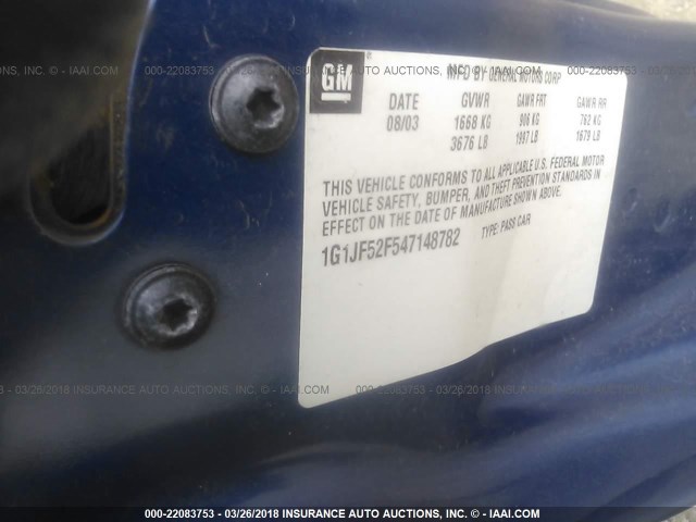 1G1JF52F547148782 - 2004 CHEVROLET CAVALIER LS BLUE photo 9