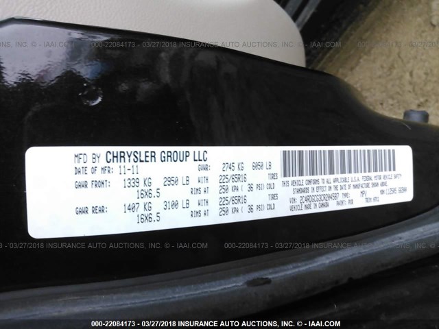 2C4RDGCG3CR204587 - 2012 DODGE GRAND CARAVAN SXT BLACK photo 9