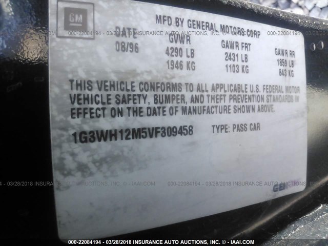 1G3WH12M5VF309458 - 1997 OLDSMOBILE CUTLASS SUPREME SL BLACK photo 9