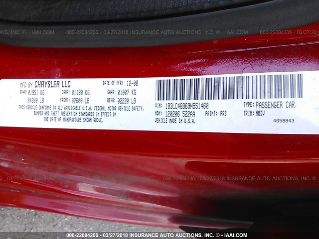 1B3LC46B69N551460 - 2009 DODGE AVENGER SE/SXT RED photo 9