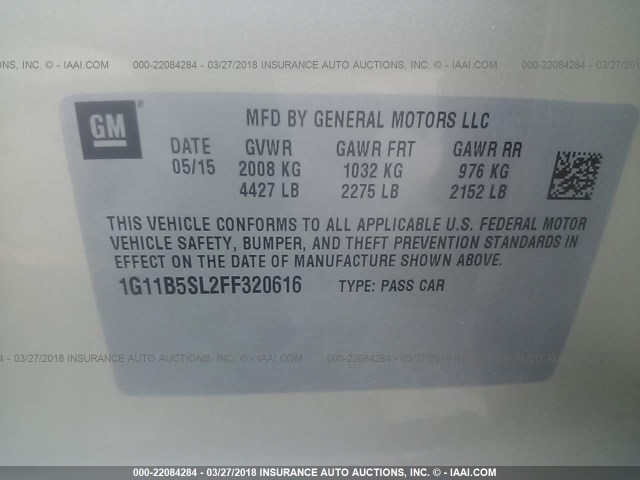 1G11B5SL2FF320616 - 2015 CHEVROLET MALIBU LS ოქროსფერი ფოტო 9