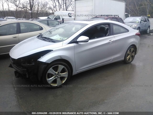 KMHDH6AE3DU001760 - 2013 HYUNDAI ELANTRA COUPE GS/SE SILVER photo 2