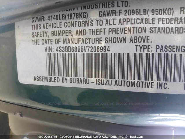 4S3BD6855V7206994 - 1997 SUBARU LEGACY SUS GREEN photo 9