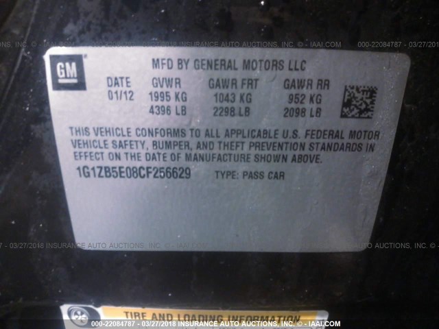 1G1ZB5E08CF256629 - 2012 CHEVROLET MALIBU LS 黑色 照片 9