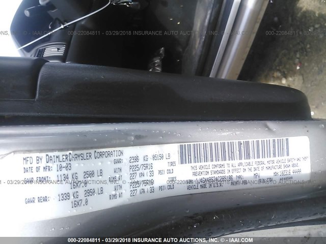 1J4GX48S74C285186 - 2004 JEEP GRAND CHEROKEE LAREDO/COLUMBIA/FREEDOM 灰色 照片 9