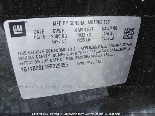 1G11B5SL1FF329856 - 2015 CHEVROLET MALIBU LS 黑色 照片 9