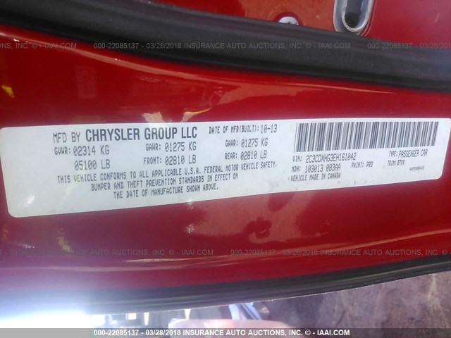 2C3CDXHG3EH161042 - 2014 DODGE CHARGER SXT RED photo 9