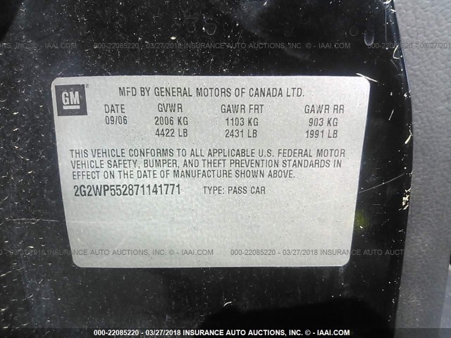 2G2WP552871141771 - 2007 PONTIAC GRAND PRIX BLACK photo 9