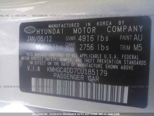 KMHGC4DD7CU185179 - 2012 HYUNDAI GENESIS 3.8L SILVER photo 9