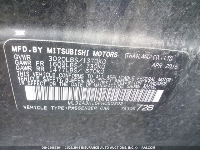 ML32A3HJ5FH050202 - 2015 MITSUBISHI MIRAGE DE BLACK photo 9