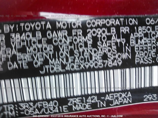 JTDBL40EX99057849 - 2009 TOYOTA COROLLA LE/XLE RED photo 9