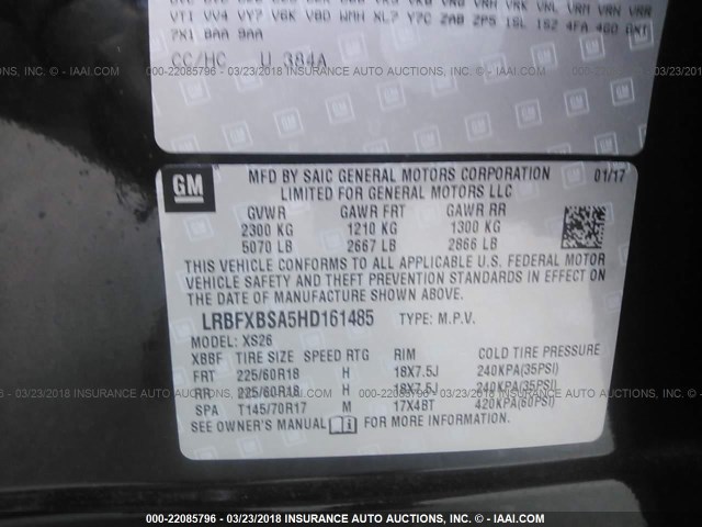 LRBFXBSA5HD161485 - 2017 BUICK ENVISION ESSENCE 黑色 照片 9