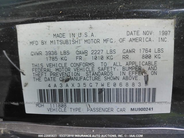 4A3AX35G7WE068831 - 1998 MITSUBISHI ECLIPSE SPYDER GS 黑色 照片 9