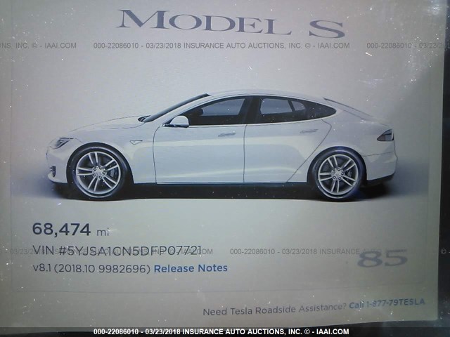 5YJSA1CN5DFP07721 - 2013 TESLA MODEL S WHITE photo 7