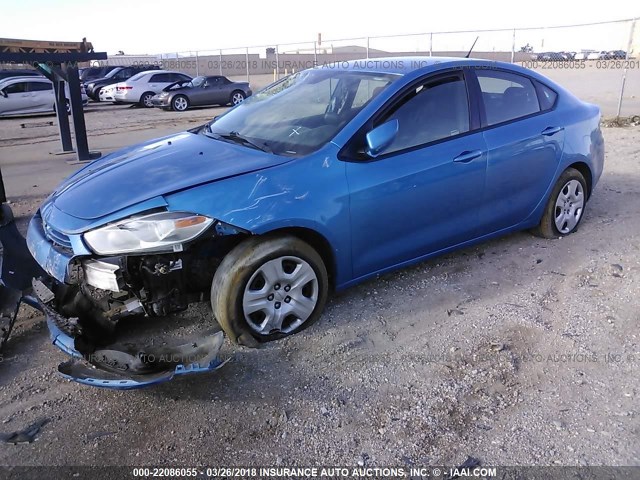 1C3CDFAAXFD410869 - 2015 DODGE DART SE BLUE photo 2