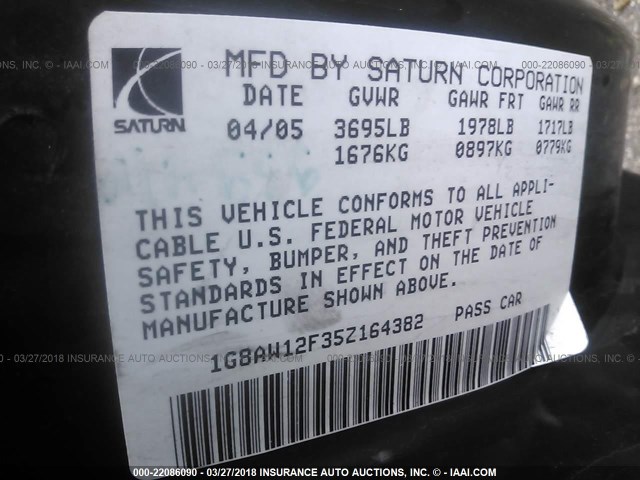 1G8AW12F35Z164382 - 2005 SATURN ION LEVEL 3 RED photo 9