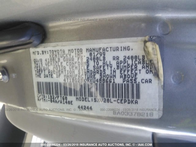 4T1BG28K9XU488661 - 1999 TOYOTA CAMRY CE/LE/XLE GRAY photo 9