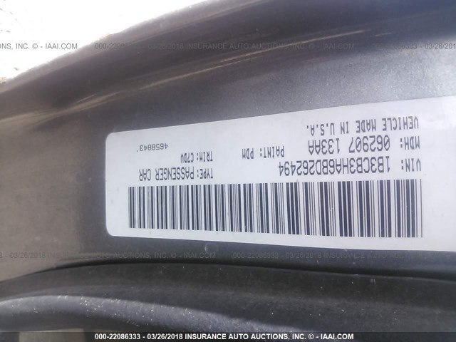 1B3CB3HA6BD262494 - 2011 DODGE CALIBER MAINSTREET SILVER photo 9