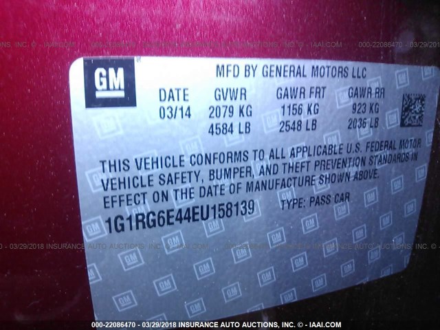 1G1RG6E44EU158139 - 2014 CHEVROLET VOLT RED photo 9