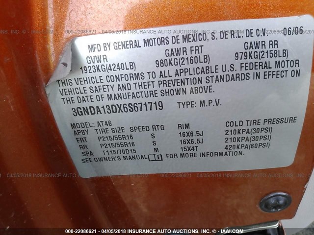 3GNDA13DX6S671719 - 2006 CHEVROLET HHR LS ORANGE photo 9