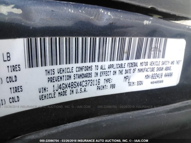 1J4GX48SX4C373116 - 2004 JEEP GRAND CHEROKEE LAREDO/COLUMBIA/FREEDOM 蓝色 照片 9