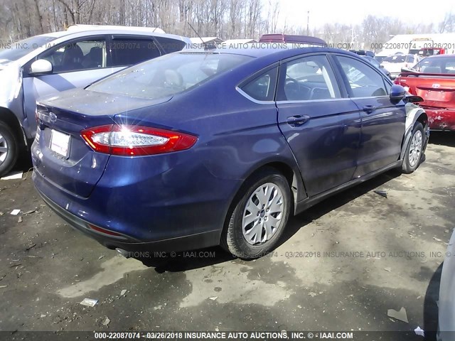 3FA6P0G71DR181338 - 2013 FORD FUSION S BLUE photo 4