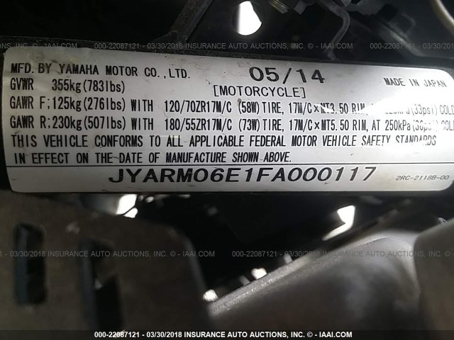 JYARM06E1FA000117 - 2015 YAMAHA FZ07 RED photo 10