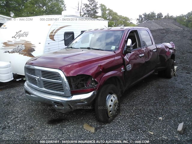 3C63DRKL5CG307653 - 2012 DODGE 3500 4X4 CREWCAB LONGHORN MAROON photo 2