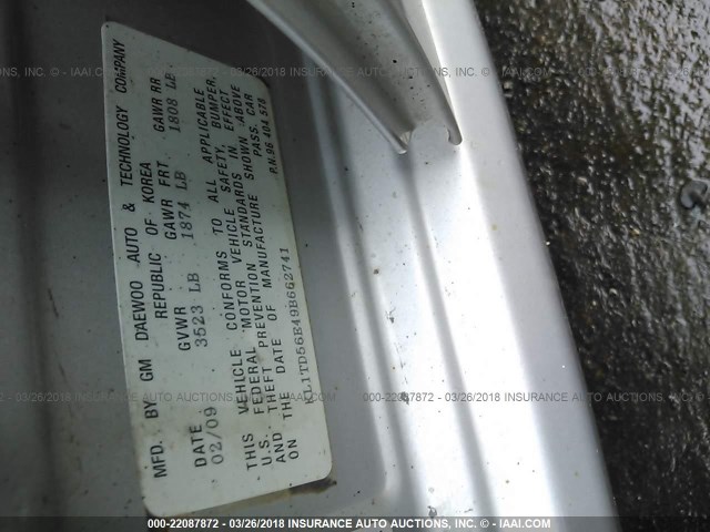 KL1TD56E49B662741 - 2009 CHEVROLET AVEO LS/LT 银色 照片 9