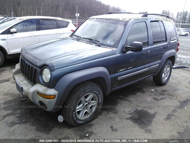 1J4GL48K02W180917 - 2002 JEEP LIBERTY SPORT BLUE photo 2