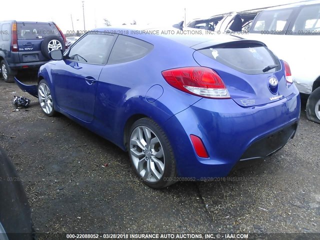 KMHTC6AD3CU027274 - 2012 HYUNDAI VELOSTER BLUE photo 3