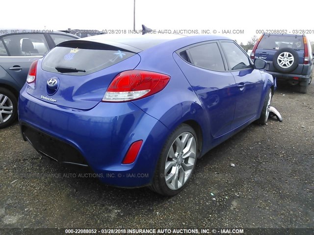 KMHTC6AD3CU027274 - 2012 HYUNDAI VELOSTER BLUE photo 4