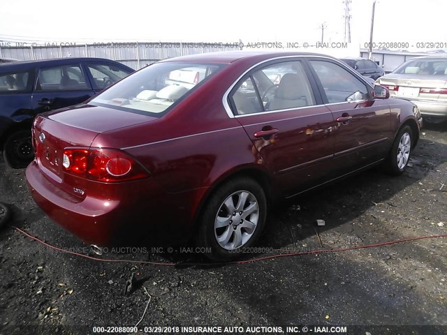 KNAGE124X85225866 - 2008 KIA OPTIMA LX/EX BURGUNDY photo 4