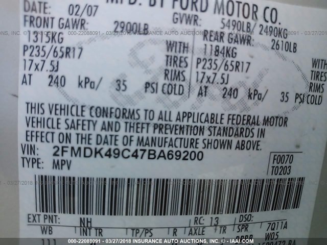 2FMDK49C47BA69200 - 2007 FORD EDGE SEL PLUS TAN photo 9