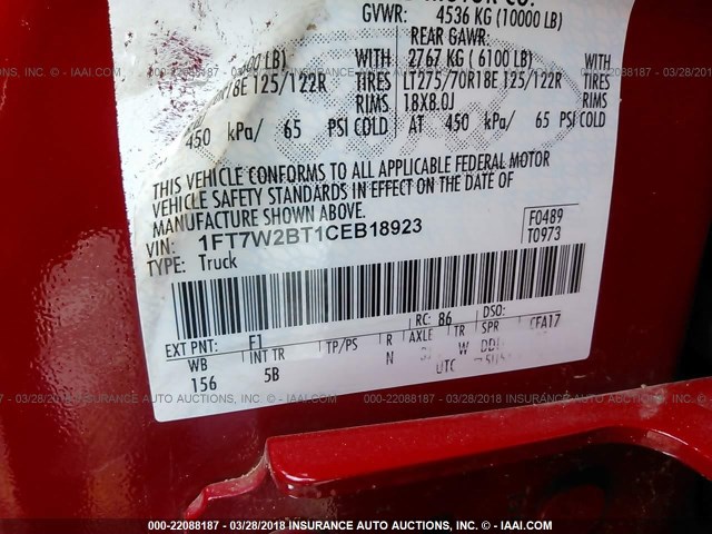1FT7W2BT1CEB18923 - 2012 FORD F250 SUPER DUTY RED photo 9