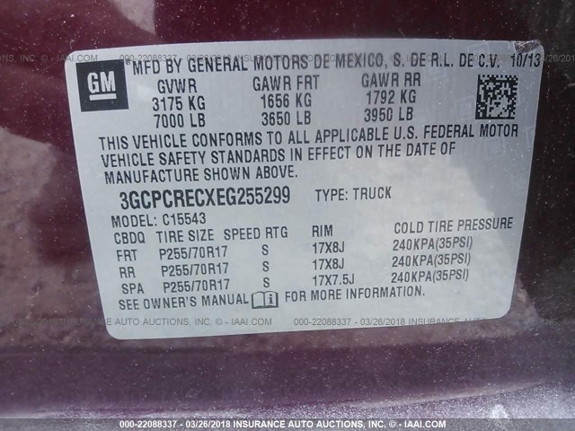 3GCPCRECXEG255299 - 2014 CHEVROLET SILVERADO C1500 LT RED photo 9