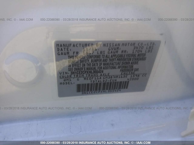 3N1CE2CPXHL355424 - 2017 NISSAN VERSA NOTE S/S PLUS/SV/SL/SR WHITE photo 9