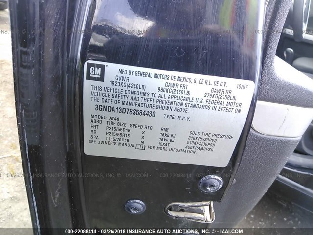 3GNDA13D78S584430 - 2008 CHEVROLET HHR LS BLACK photo 9