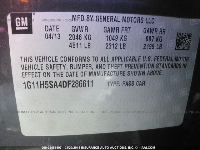 1G11H5SA4DF286611 - 2013 CHEVROLET MALIBU LTZ 灰色 照片 9