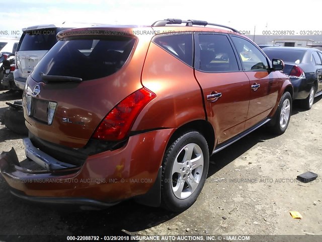 JN8AZ08W54W342067 - 2004 NISSAN MURANO SL/SE ORANGE photo 4