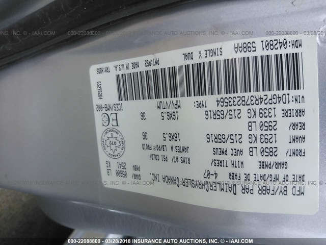 1D4GP24R37B233564 - 2007 DODGE GRAND CARAVAN SE SILVER photo 9