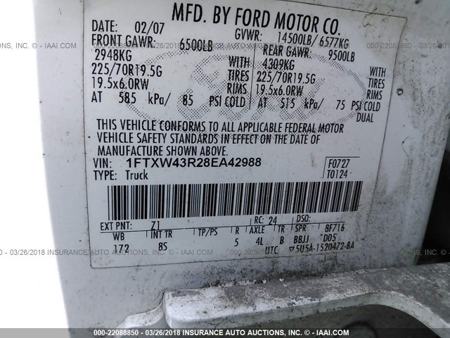 1FTXW43R28EA42988 - 2008 FORD F450 SUPER DUTY WHITE photo 10