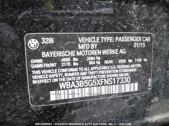 WBA3B5G5XFNS17330 - 2015 BMW 328 XI SULEV BLACK photo 9